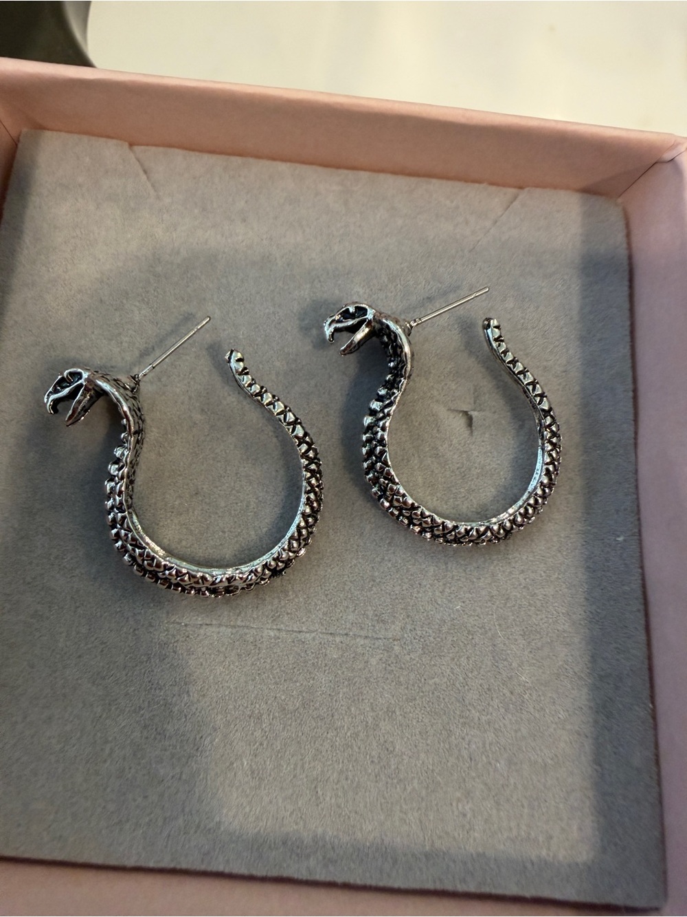 Silver Snake Hoop Earrings - Silver Serpent Design